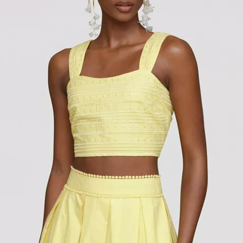 Avec Les Filles Yellow Embroidered Crop Top